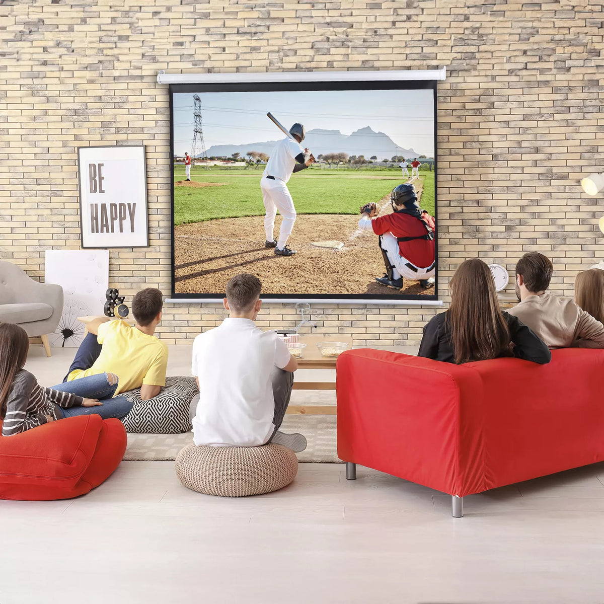 SuperDeal Projector Screen 72 inch 4:3 HD PVC Manual Projection Screen Home Theater Office White