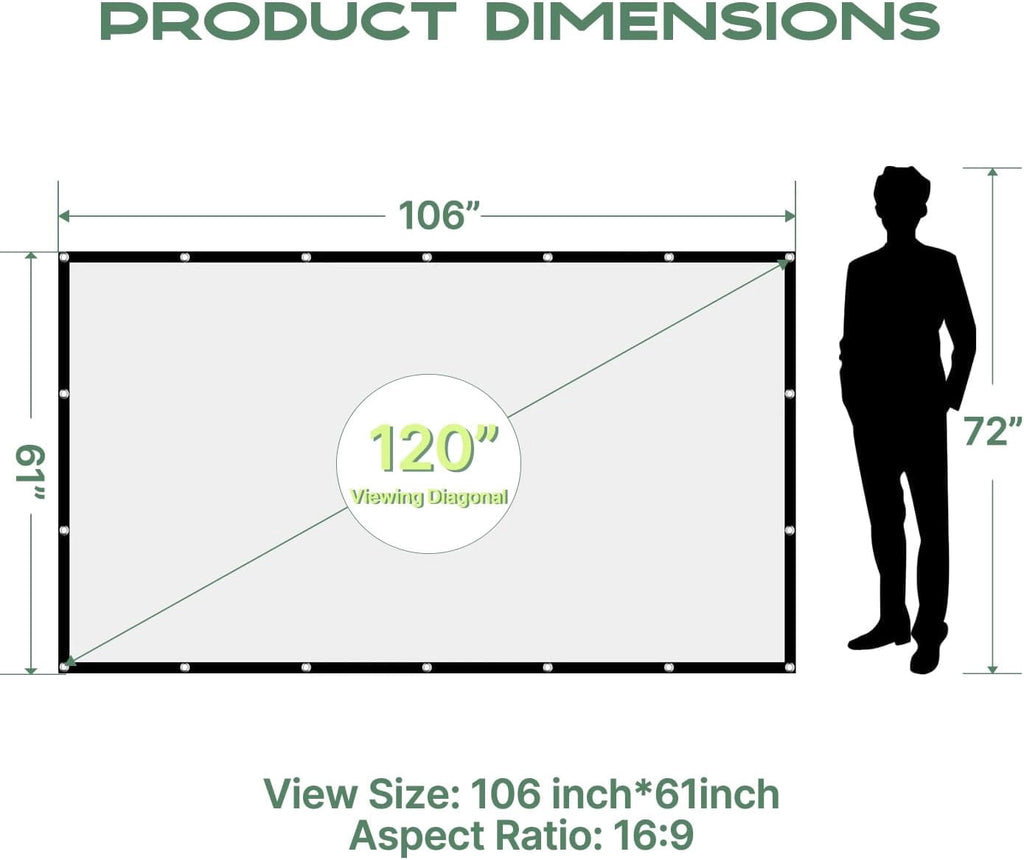 120 inch Projector Screen 16:9, 4K HD Indoor Outdoor Wall Mount Foldable Portable Movie Screens with Storage Bag , Anti-Crease Projection Screen for Home Theater