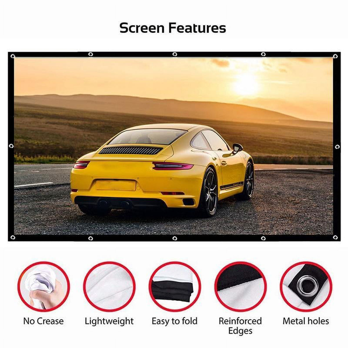 Sardfxul Projector Screen 150 inch 16:9 Foldable Anti-Crease Portable Projection Movies Screen for Home Theater Outdoor Indoor