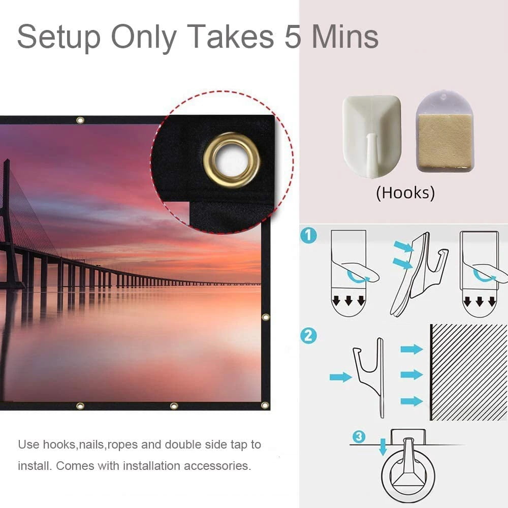 HVKDIEB Projector Screen 200 Inch 16:9 Washable Foldable Anti Wrinkle Portable Projector Cinema Screen for Home Theater Outdoor Indoor, Manual Wall Mounting,