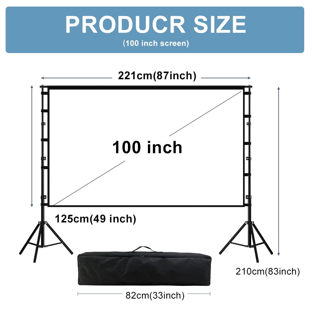 GAINVANE Projector Screen with Stand,100 inch 16:9 4K 3D Indoor Outdoor Movie Screen,Wrinkle Resistant,Suitable for Home Theater Movies Night