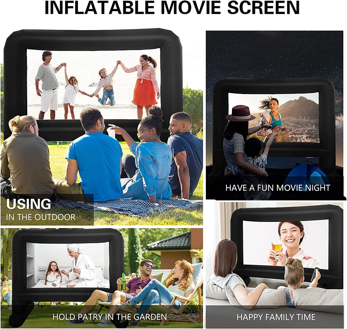 16 Feet Inflatable Movie Screen Outdoor, Projection Screen with Air Blower, Tie-Downs and Storage Bag - Easy Set up, Blow Up Screen for Backyard Movie Night, Theme Party
