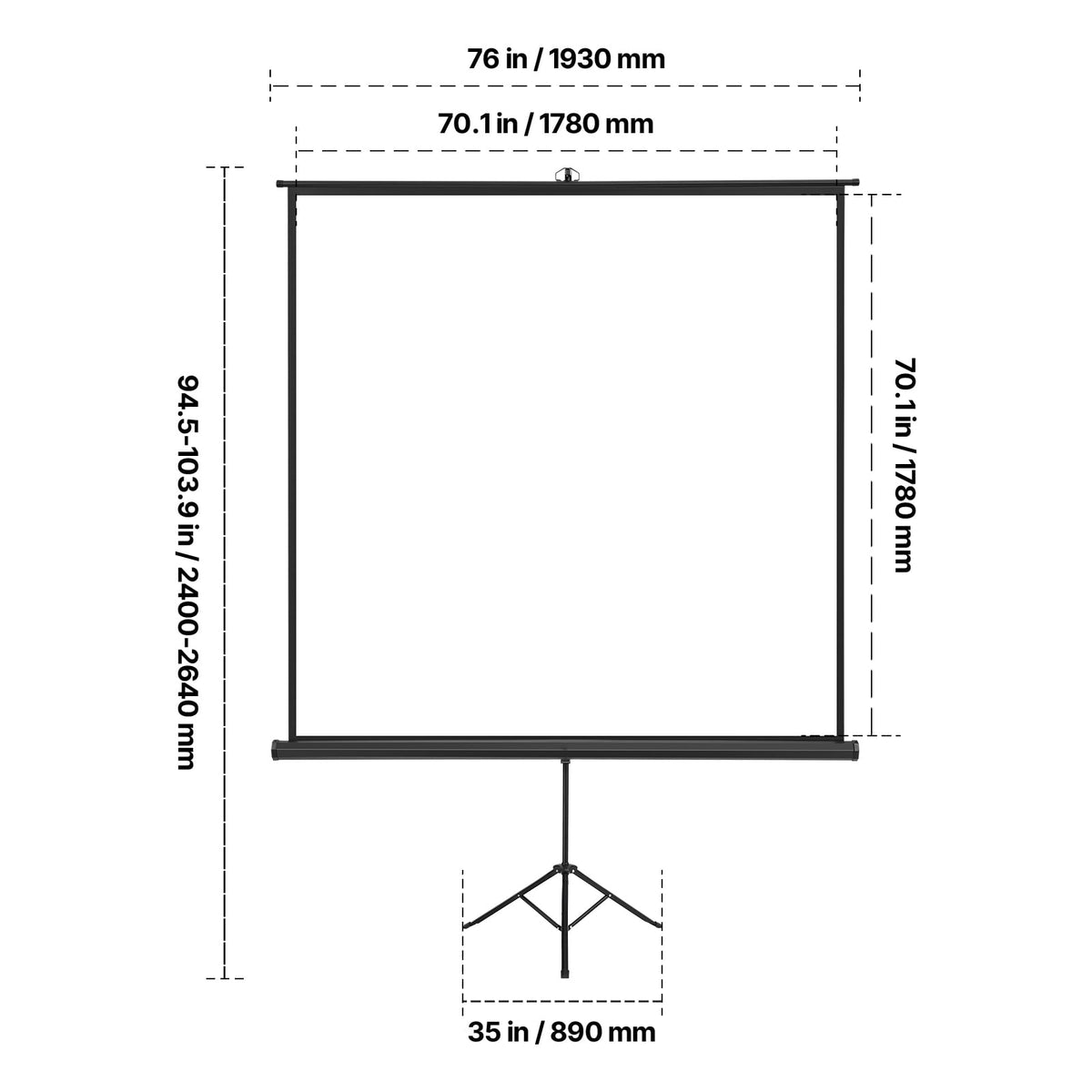 KFFKFF Portable Projector Screen with Stand, 70 x 70 Inch, 160° Viewing Angle, Indoor and Outdoor Use, 1:1 4K HD Projection Screen with Tripod and Carrying Bag, Ideal for Movies, Home Theater