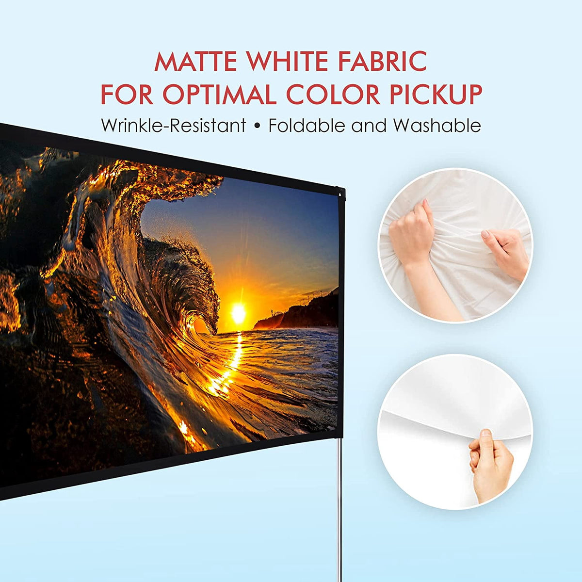 Pyle Projector Screen with Stand - 120" 16:9 HD 4K Portable Lightweight Freestanding Foldable Outdoor Movie Projection Display with Frame for Home Theater