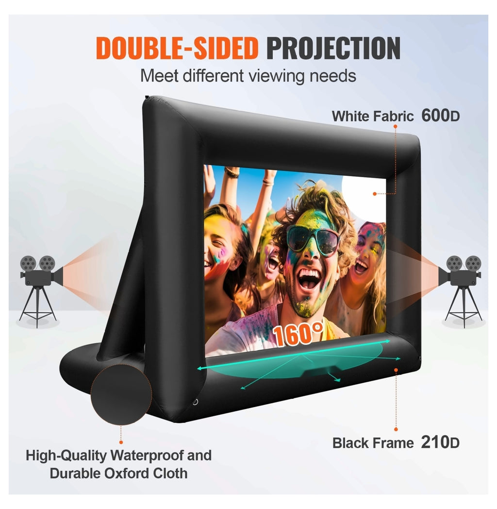 24FT Inflatable Movie Screen Projector Screen, 288inch Outdoor Backyard Theater with 360W Blower, Portable Blow Up Projector Screen for Films, Games