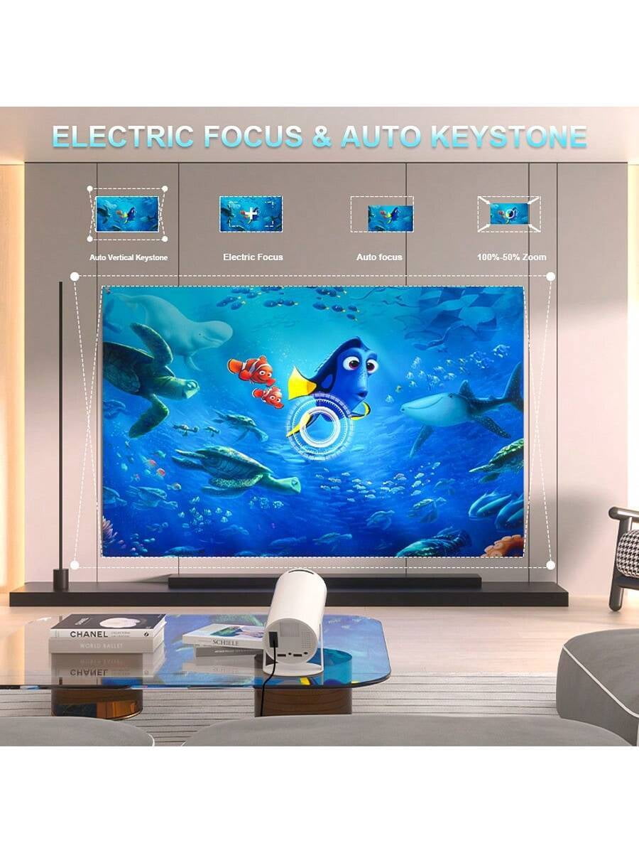 Smart Mini 4K Projector: Portable Home Theater with Auto Keystone, WiFi, Bluetooth & Apps for Bedroom & Outdoor Entertainment