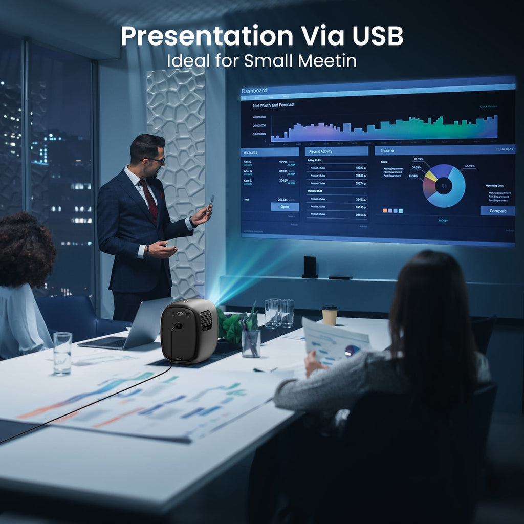 4K Projector with WiFi 6 and Bluetooth 5.4 Auto Screen Correction 1080p Native Res Built-in Apps & TV OS Stereo Speakers, White