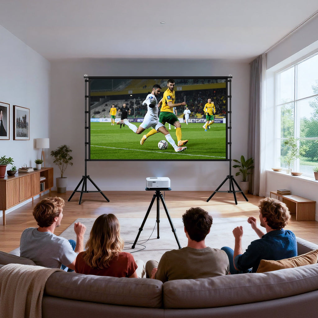 Florascent 120 inch Projector Screen with Stand, 4K HD 16:9 Foldable Anti-Crease Indoor Outdoor Movie Screen, Portable Projection Screen for Backyard Theater, Camping, and Sports Viewing Parties