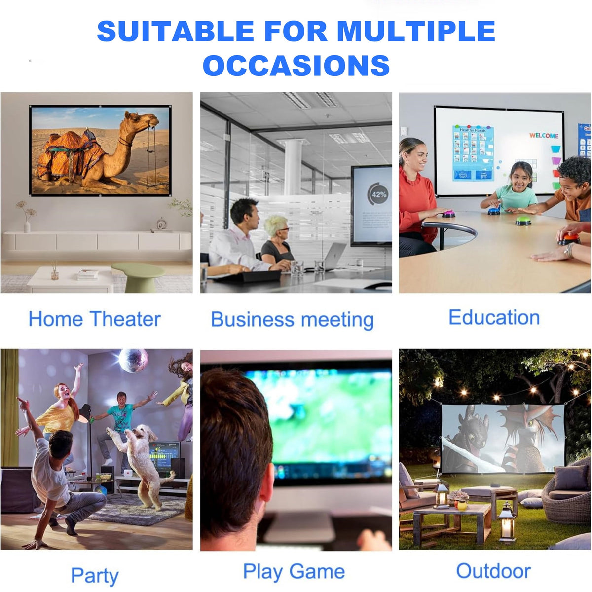 BDQ Projector Screen 100-Inch, 16:9, Front & Rear Projection, Portable Wrinkle-Free.