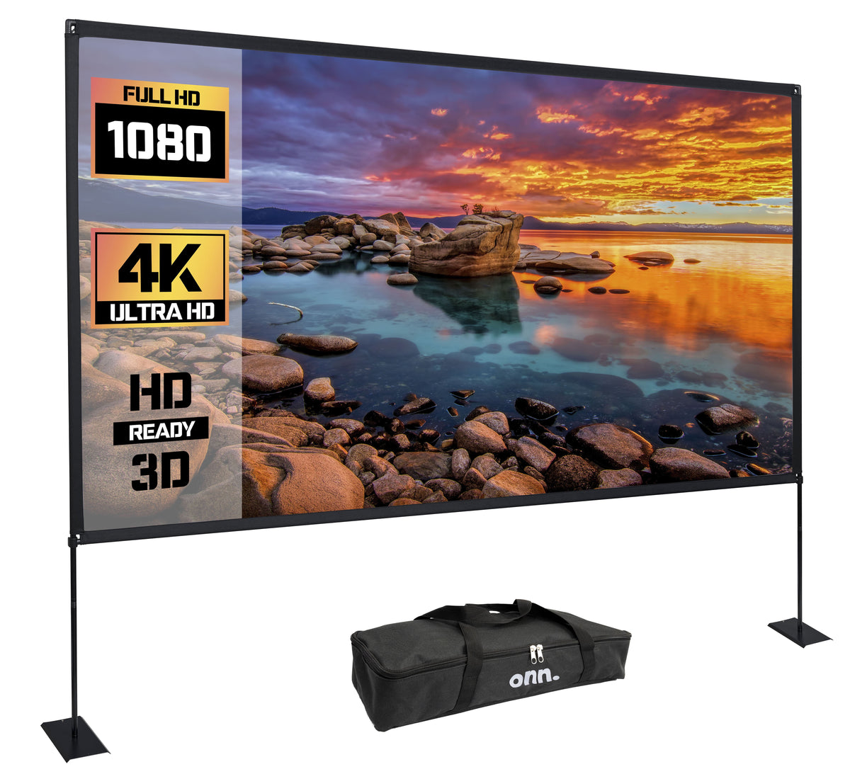 onn 120 in Portable Indoor/Outdoor 16:9 Projector Screen with Stand